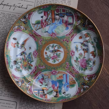 Antique Chinese Canton Rose Medallion dish with melon reserves famille rose #308