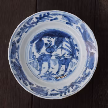 Antique Chinese Ming Dynasty Wanli Kraak plate with Deers #2