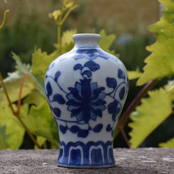 Vintage Chinese Blue and white miniature Meiping Vase 1900's