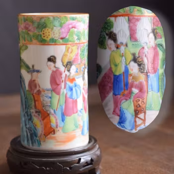 Antique Chinese rose mandarin brush pot brushpot Daoguang Qing Dynasty