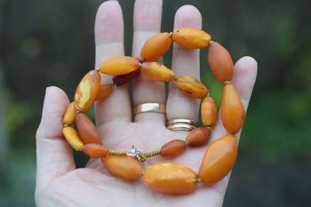 Natural Amber necklace antique from Denmark baltic amber egg yolk 29g #2526
