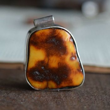 Natural amber sterling silver pendant danish amber design hand polished 32g #2528