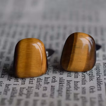 VINTAGE STERLING SILVER CUFFLINKS TIGER’S EYE GEMSTONE 60's 70's 7.32g