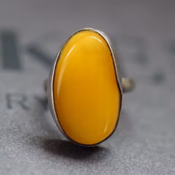 Vintage natural amber ring butterscotch danish design sterling silver 6g size14