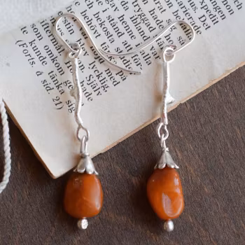 Antique Natural amber earrings butterscotch handmade 925 silver unique 6g Sweden