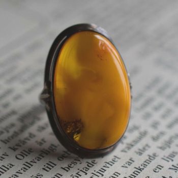Vintage natural amber ring butterscotch danish design sterling silver 6g Sizable #2532