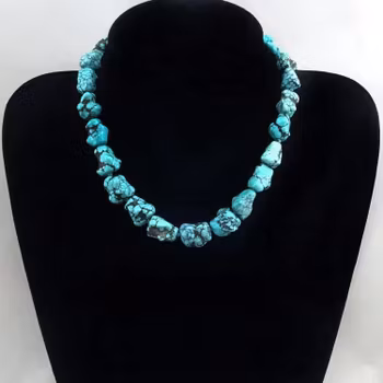 50's Vintage Chinese export to Sweden TURQUOISE necklace silver clasp BIG 84g