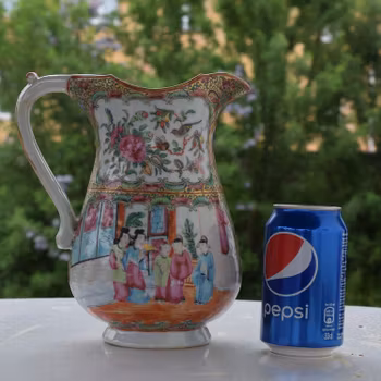 Antique Chinese Qing Dynasty Rose Mandarin Punch Jug / Water Pitcher 19th C