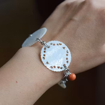 Silver bracelet antique Chinese mother of pearl gaming counters chips tokens