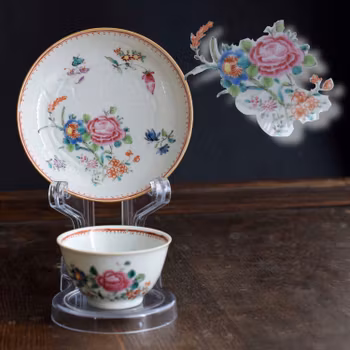 Antique Chinese Porcelain teacup & saucer Qianlong Period Famille Rose