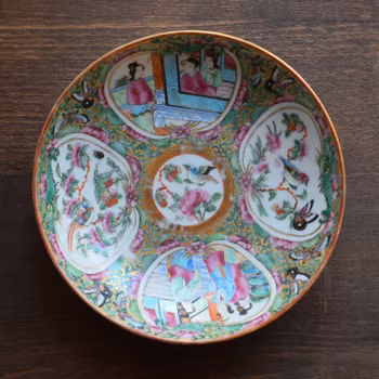 Antique Chinese teacup and saucer rose medallion, mandarin famille rose