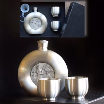 Vintage Swedish pewter pocket hip flask with cups 1970's 95% Pewter Zinn
