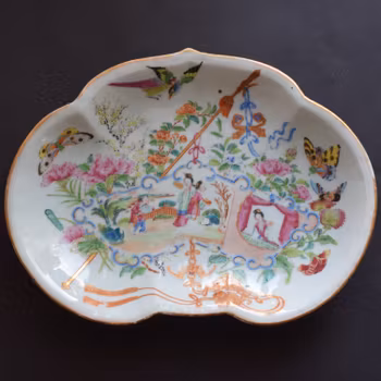 Antique Chinese rose mandarin canton rose platter kidney/scalloped shape #517