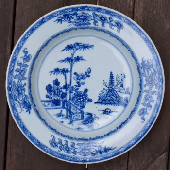 Antique Chinese Porcelain deep plate  Blue & White Yongzheng Bamboo 18th c #556