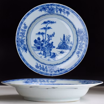 Antique Chinese Porcelain deep plate  Blue & White Yongzheng Bamboo 18th c #556