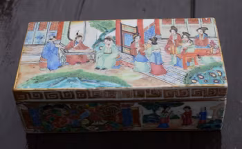 Antique Chinese Canton Mandarin Enamel Brush Box, Daoguang period