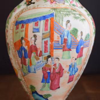 Antique canton rose mandarin vase high quality mid 19th century famille rose