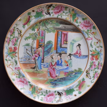 Antique Chinese famille rose mandarin Canton plate , Daoguang period