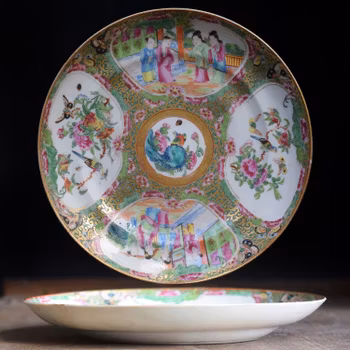 Antique Chinese Canton Rose Medallion dish with melon reserves famille rose #565
