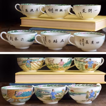 Vintage Tao Fong Shan Eggshell Cups handpainted Hong Kong Dao Feng Shan