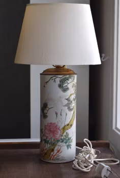 Antique Chinese Republic Period Brush Pot / Lamp Crane and Flower