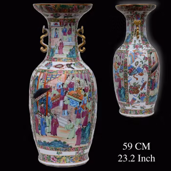 An large Chinese antique canton rose mandarin vase mid 19th Century