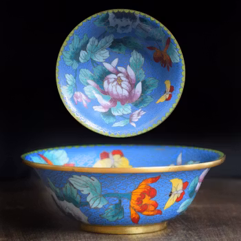 Chinese Cloisonné bowl decorated with flowers and butterfly, 20th century