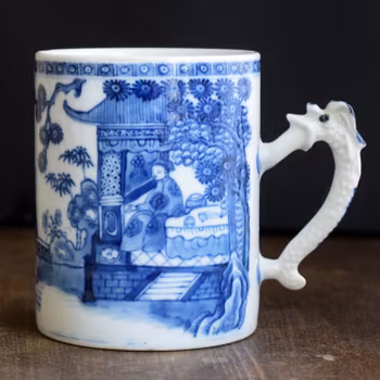 Antique Chinese Export Blue and White Porcelain Tankard / Jug / Cup 18th Century