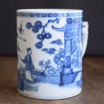 Antique Chinese Export Blue and White Porcelain Tankard / Jug / Cup 18th Century