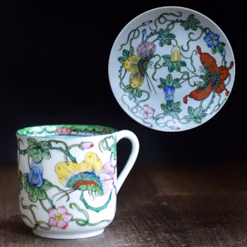 Vintage teacup with saucer Dao Feng Shan / Tao Fong Shan Hong Kong butterfly