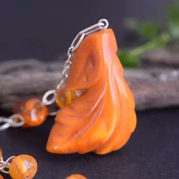 Antique amber pendant with 925 silver necklace hand carved Swedish design 40g