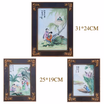 Antique Chinese Porcelain plaque, painting, late Qing / Republic period 3 pieces