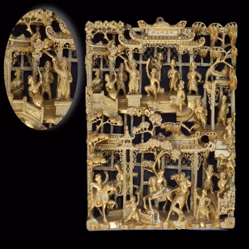 Antique Chinese 3D woodcarving gilt gold wood carving Late Qing Dynasty