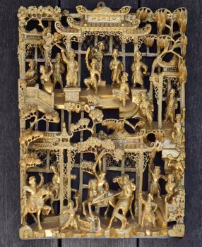 Antique Chinese 3D woodcarving gilt gold wood carving Late Qing Dynasty