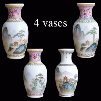 A Vintage set of 4 Chinese famille rose vases, Second Half of 1900's 70's-80's