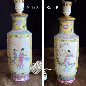 Chinese famille rose Porcelain vase / lamp Second half of the 20th c #695