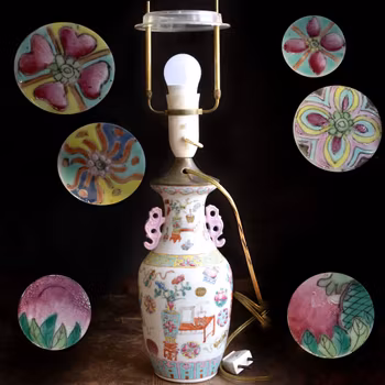 Chinese famille rose Porcelain vase / lamp Tongzhi, late Qing Dynasty