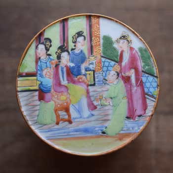 Antique Chinese Canton Rose Mandarin lidded Box, Qing Dynasty #700