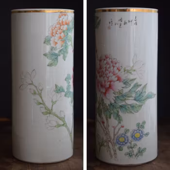 Antique Chinese Porcelain Brush Pot / Hat stand Qing Dynasty, dated 1909 #687