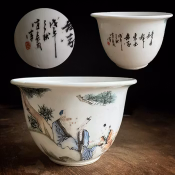 Antique Chinese Qianjiang planter flowe pot Republic period dated 1918 #721