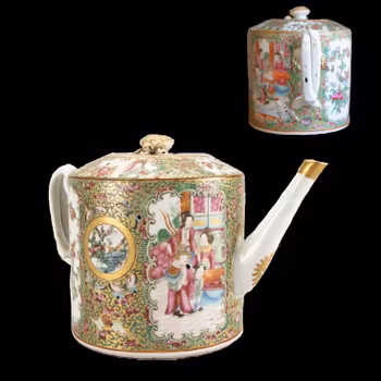 Antique Chinese Canton Rose Medallion teapot famille rose, Daoguang period #701