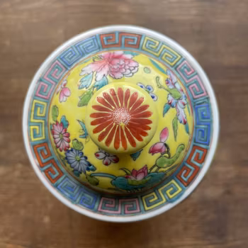 Antique polychrome lidded jar with figure decoration Republic Period, #752