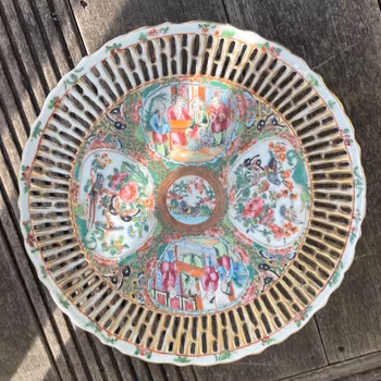 Antique Rose Medallion Canton Porcelain Reticulated plate on foot tazza, #759