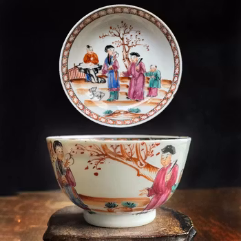Antique Chinese rose mandarin Porcelain teacup & saucer Qianlong #767