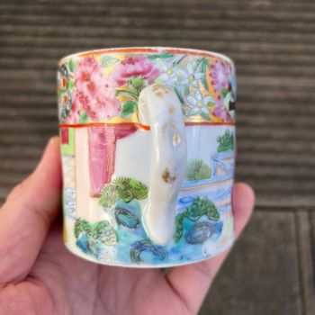 Antique Chinese rose mandarin punch cup, Qing Dynasty Mid 19th c #787