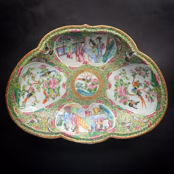 Antique Chinese rose mandarin canton rose platter kidney/scalloped shape #790