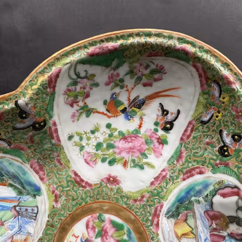 Antique Chinese rose mandarin canton rose platter kidney/scalloped shape #790