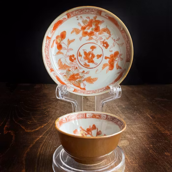 Antique Chinese Porcelain teacup & saucer early 18th C  #792, #793