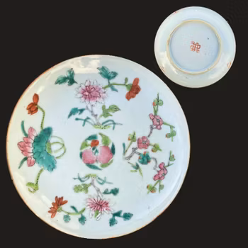 Antique chinese famille rose plate decorated with peach and flowers #802