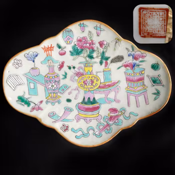 Antique Chinese dish on foot altar bowl antique objects Late Qing #808